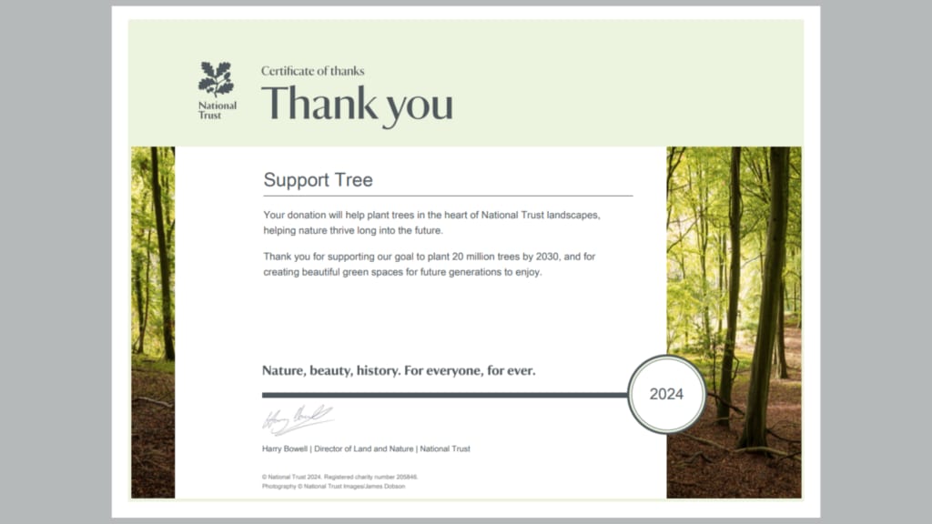 Support Tree National Trust Certificate